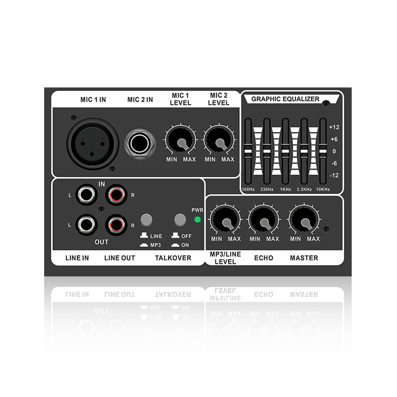 PL13-5EQ + AC: Dois canais de microfone e módulo funcional analógico horizontal de prioridade de microfone para amplificador classe AB