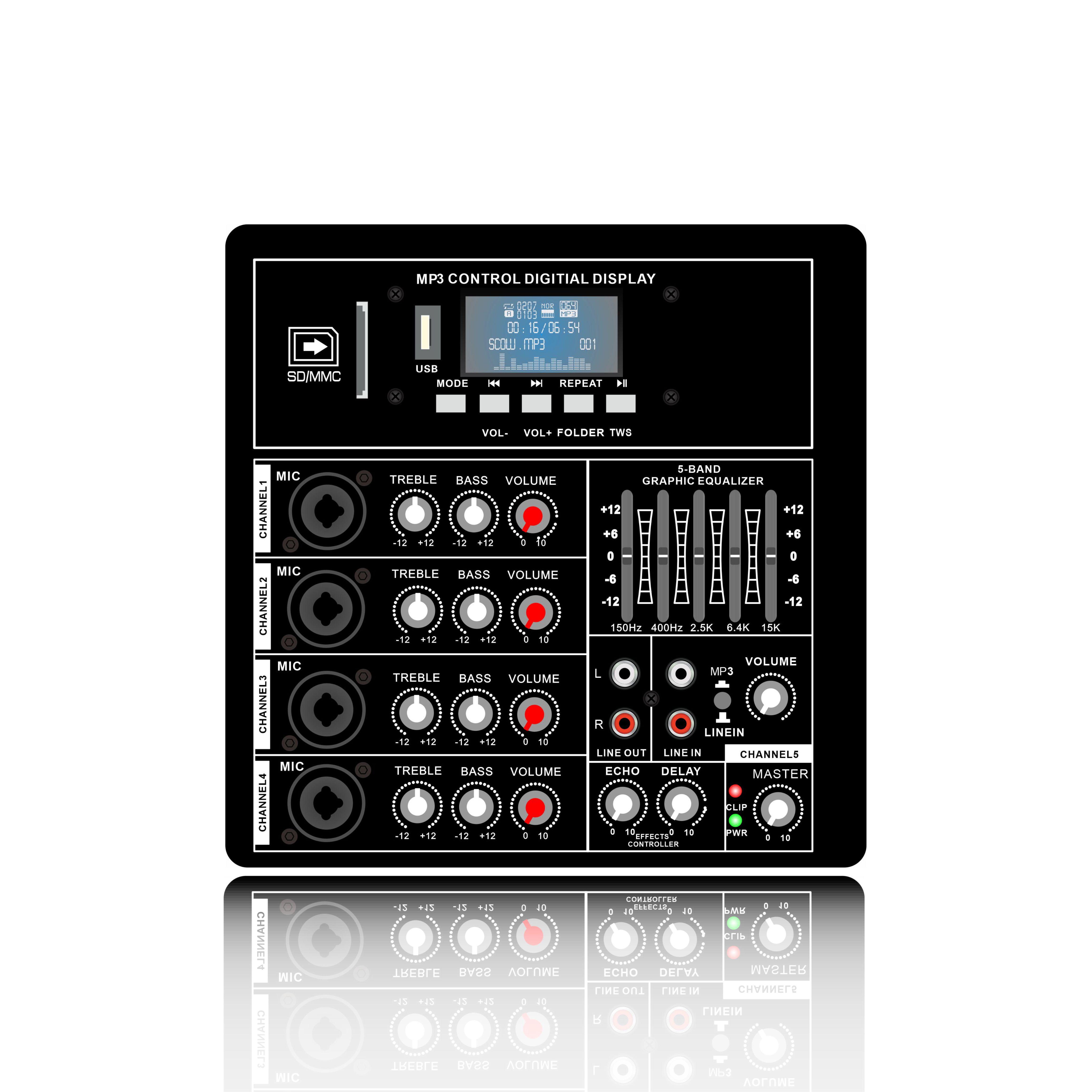 Amplificador de alto-falante PA multicanal Classe AB com equalizador PL83