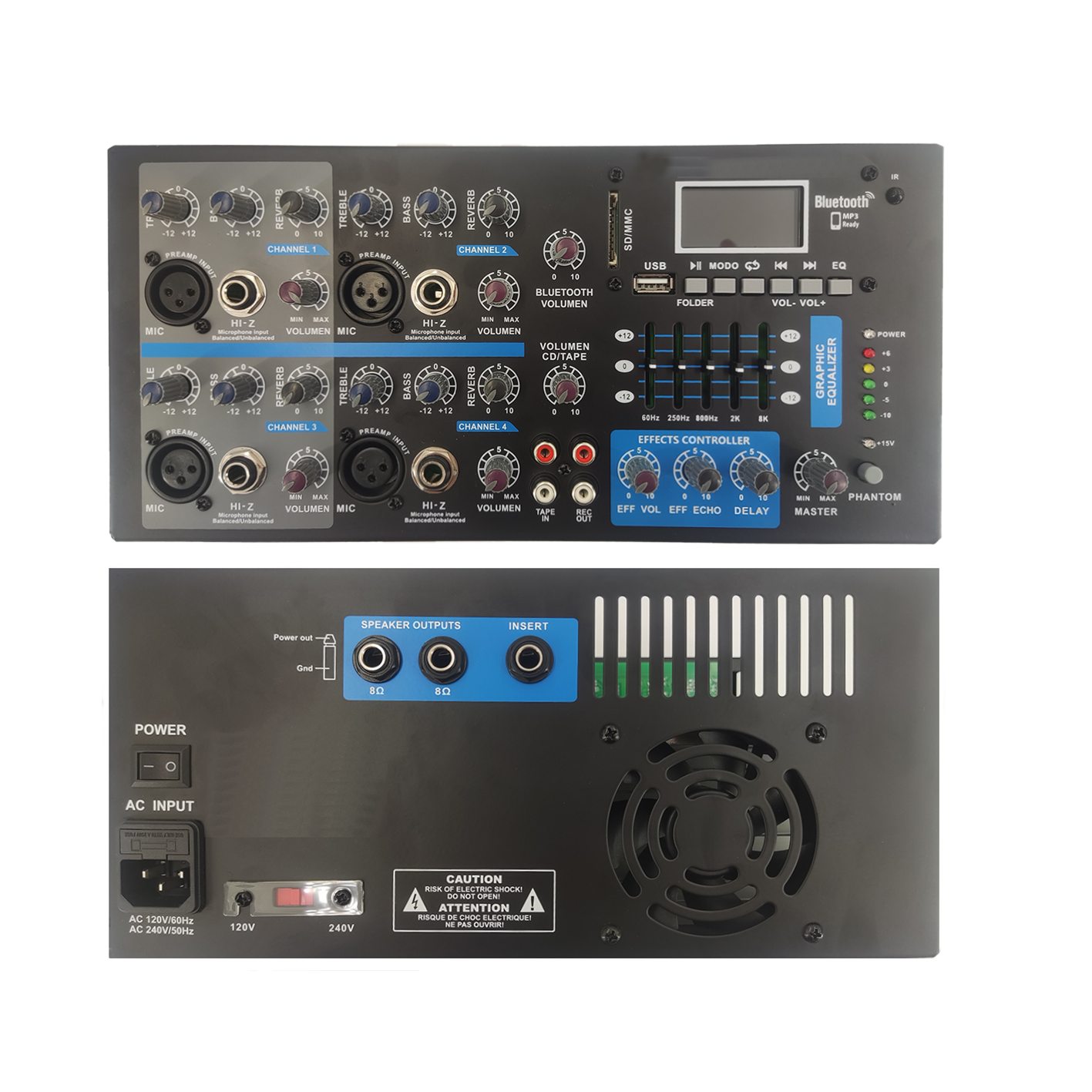 Amplificador misturador de karaokê Bluetooth alimentado por 4 canais SB4200