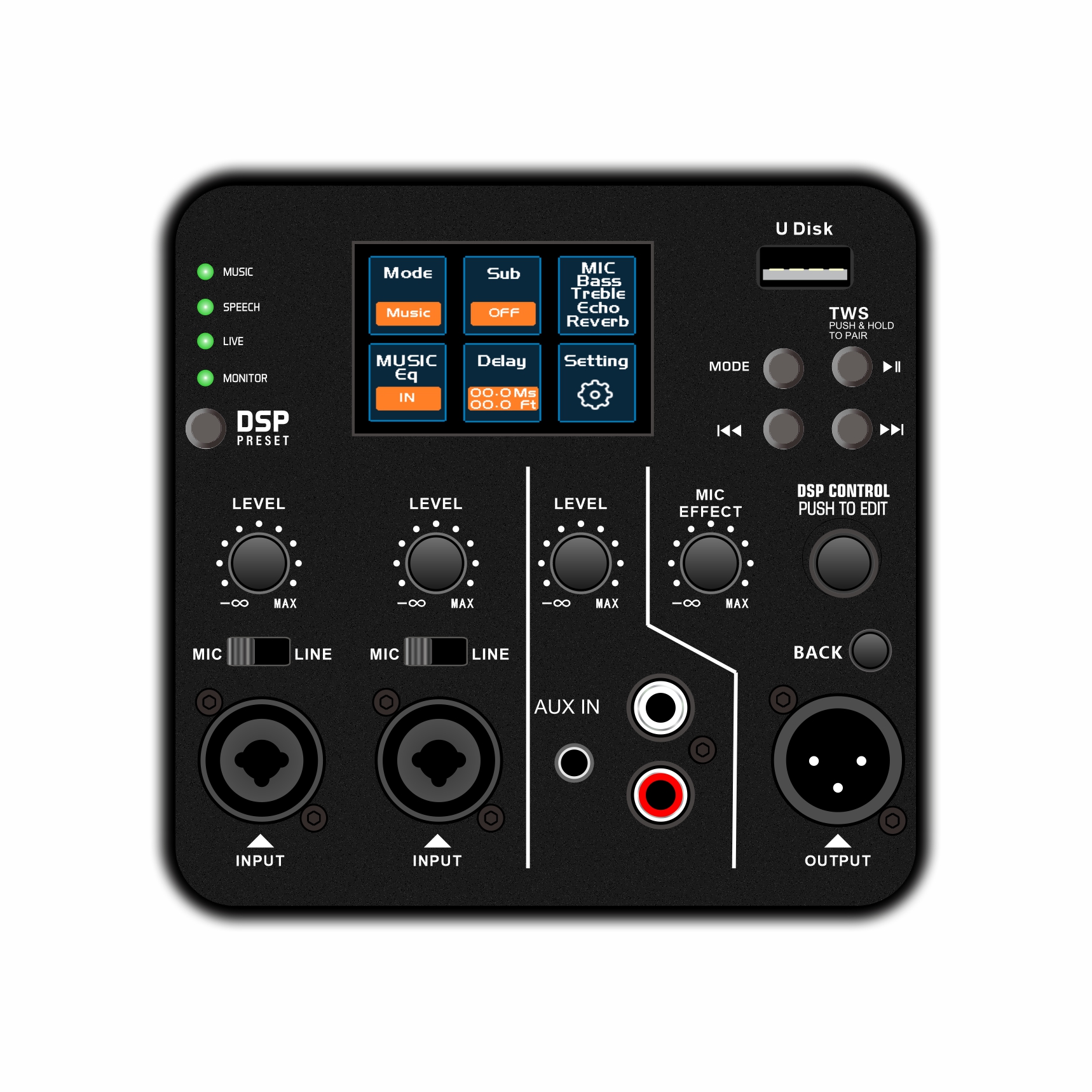 DSP2507 Amplificador de alto-falante ativo DSP com tela colorida de gama completa