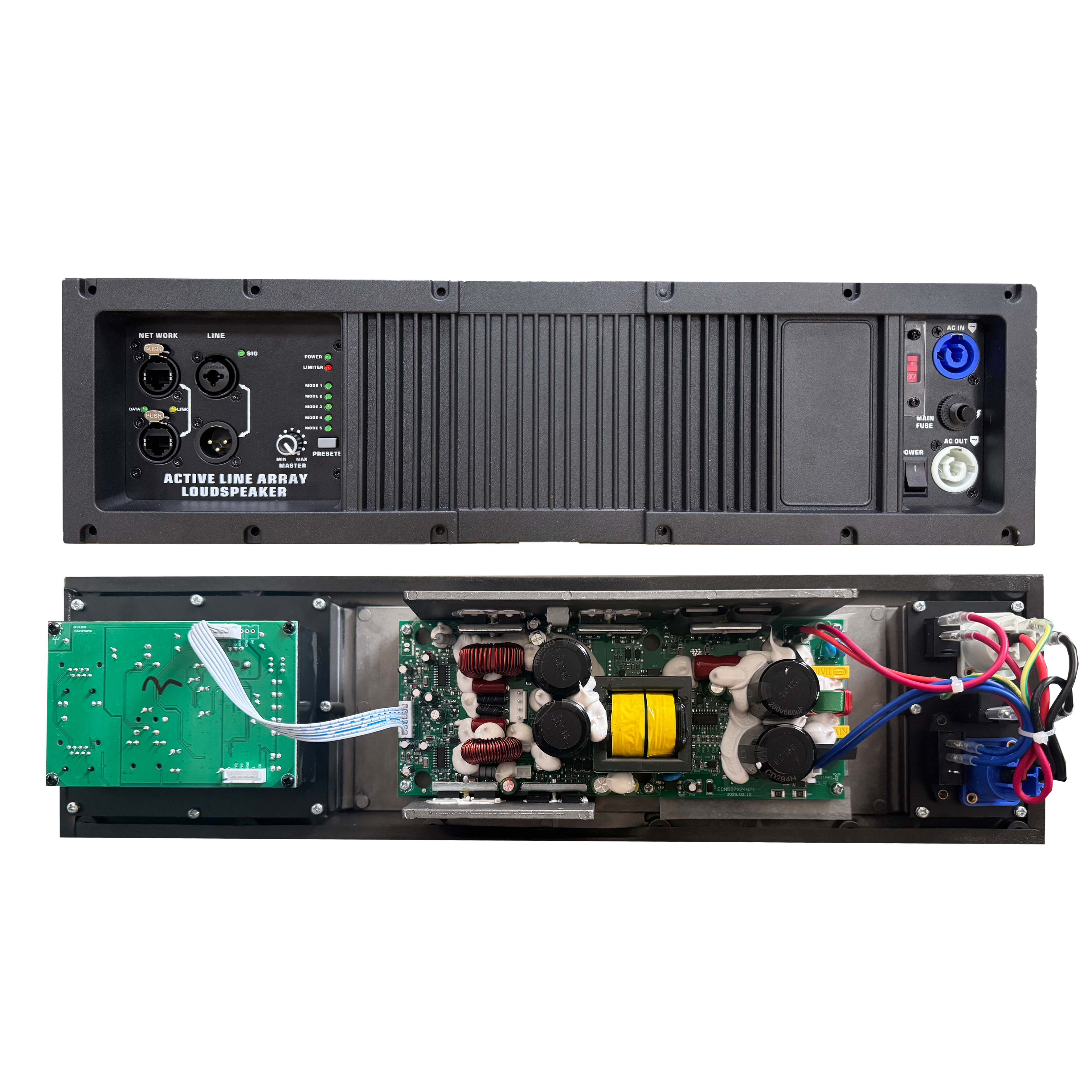 Amplificador de sistema de line array ativo HG485-212 com conectores RJ45